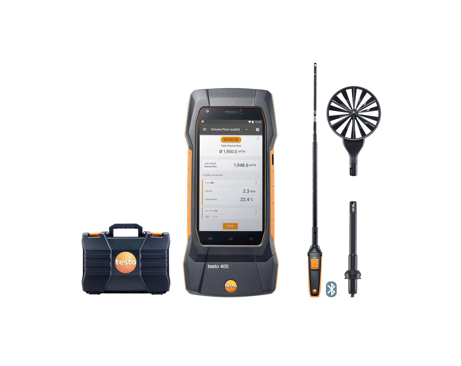 testo 400 air flow kit with hot wire probe